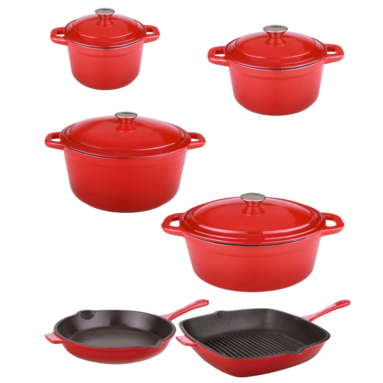 BergHOFF Neo 10Pc Cast Iron Cookware Set, Red 3 BergHOFF Neo 10Pc Cast Iron Cookware Set, Red