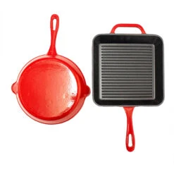 BergHOFF 2Pc Enamel Cast Iron 10" Fry Pan & 10" Grill Pan Set, Red -BergHOFF Shop 2220168 4