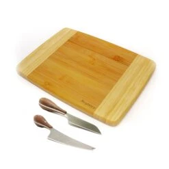 BergHOFF Bamboo 3Pc Two-toned Cutting Board And Aaron Probyn Cheese Knives Set