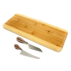 BergHOFF Bamboo 3Pc Long Two-Toned Board And Aaron Probyn Cheese Knives Set