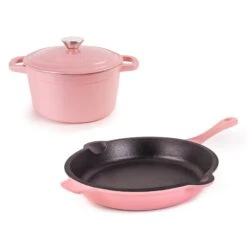 BergHOFF Neo Cast Iron 3Pc Cookware Set, 3Qt Covered Dutch Oven & 10" Fry Pan, Pink