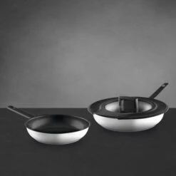 BergHOFF GEM 3Pc Downdraft 18/10 Stainless Steel Fry Pan Set, Black Handles -BergHOFF Shop 2307436 5 b62d76ea 0030 4113 a020 cefa39fbe273