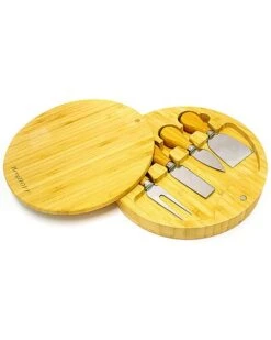 BergHOFF Bamboo 6Pc Round Cheese Board Set With Tools Home
