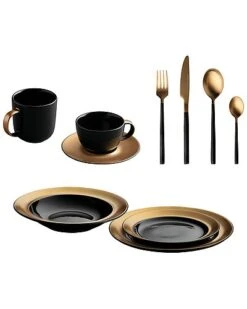 BergHOFF Gem Black/Gold Dinnerware And Flatware 40pc Set Home