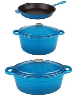BergHOFF Neo 5pc Cast Iron Blue Dutch Oven And Frying Pan Set Home