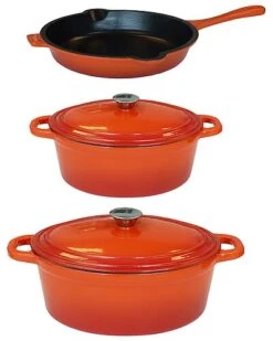 BergHOFF Neo 5pc Cast Iron Orange Dutch Oven And Frying Pan Set Home