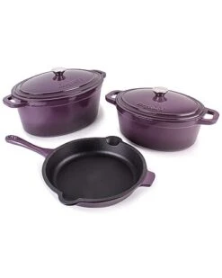 BergHOFF Neo 5pc Cast Iron Purple Dutch Oven And Frying Pan Set Home