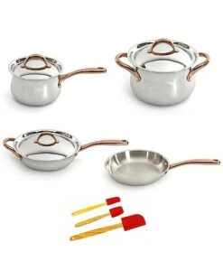 BergHOFF Ouro Gold 10Pc 18/10 Ss Cookware Set With Bronze Handles Home
