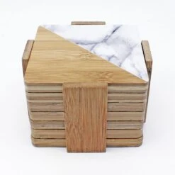 BergHOFF Bamboo Two-Tone Eight-Piece Square Coaster Set With Holder