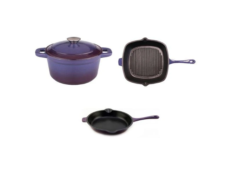 BergHOFF Neo Cast Iron 4Pc Cookware Set Purple, 3qt Covered Stockpot, 10" Fry Pan, 11" Grill Pan 3 BergHOFF Neo Cast Iron 4Pc Cookware Set Purple, 3qt Covered Stockpot, 10" Fry Pan, 11" Grill Pan