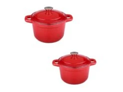 BergHOFF Neo 4Pc Cast Iron Set, 3Qt Covered Stockpot & 7Qt Covered Stockpot, Red