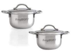 BergHOFF 2.5" Stainless Steel Covered Mini Pots, Set Of 4