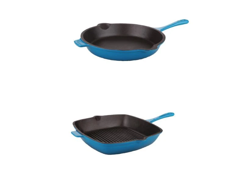BergHOFF Neo 2Pc Cast Iron Set, 10" Fry Pan & 11" Grill Pan Set, Blue 3 BergHOFF Neo 2Pc Cast Iron Set, 10" Fry Pan & 11" Grill Pan Set, Blue