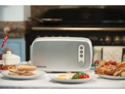 BergHOFF Seren Side Loading Toaster With Cool Touch Exterior And Removable Crumb Tray, With Silver Front Panel/ Serving Tray