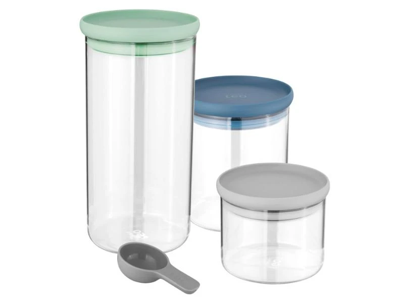BergHOFF Leo 3Pc Glass Food Container Set, Green, Blue, Gray 3 BergHOFF Leo 3Pc Glass Food Container Set, Green, Blue, Gray